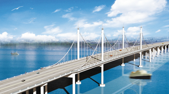 滨海工业区交通便捷,区位优势明显.图为位于区内的曹娥江大桥.