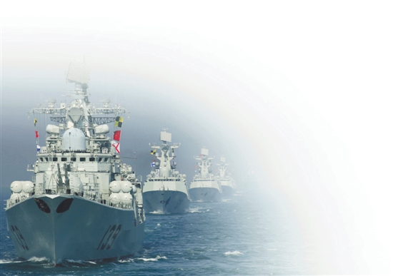 执行任务中的东海舰队宁波舰(左一). 王志鹏 摄